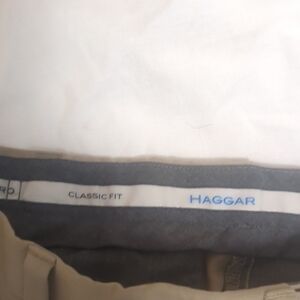 Haggar Classic Fit Khaki Pants in Beige and Gray Waistband